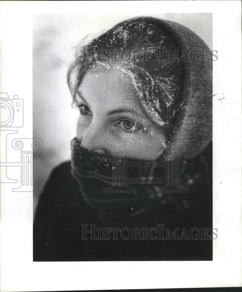 1980 Woman Sweater Muffler Winter Michigan - Historic Images