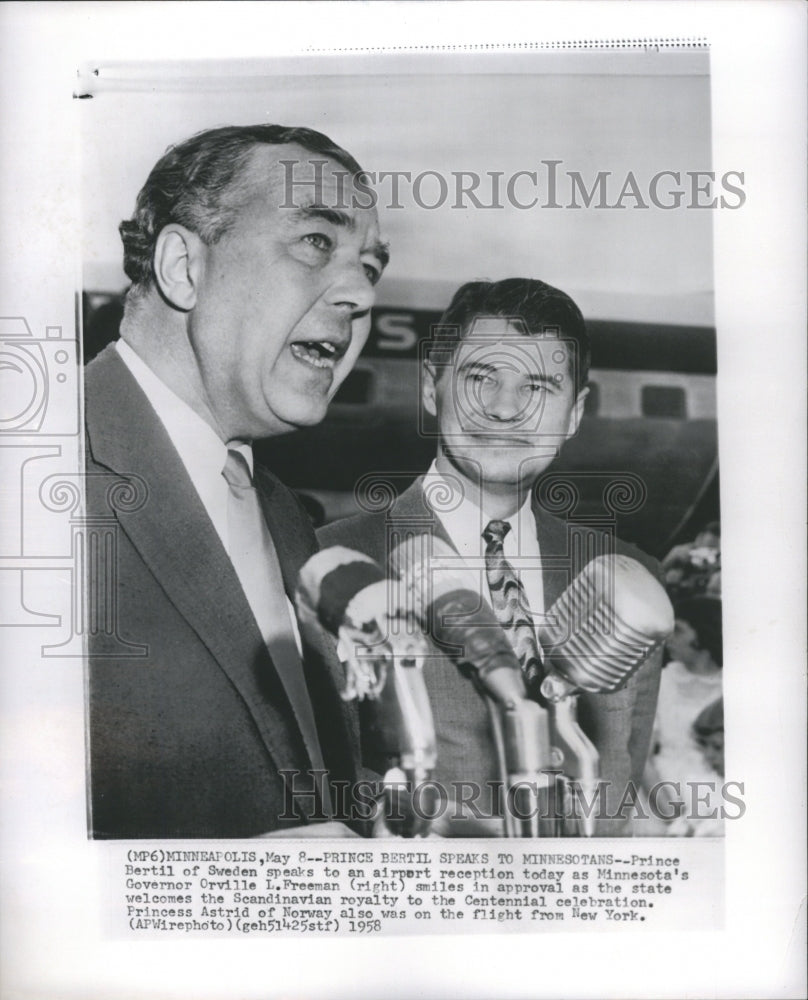 1958 Press Photo Minnepolis Prince Governor Swedan - Historic Images