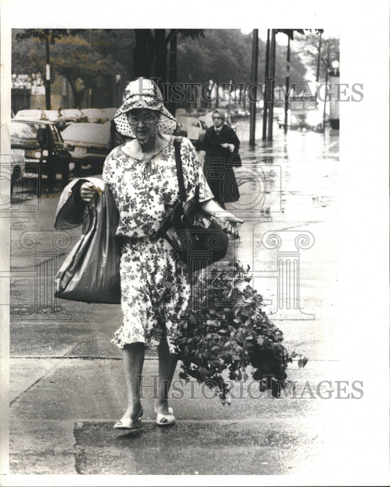 1980 Lady Walking With Plant Chicago - Historic Images