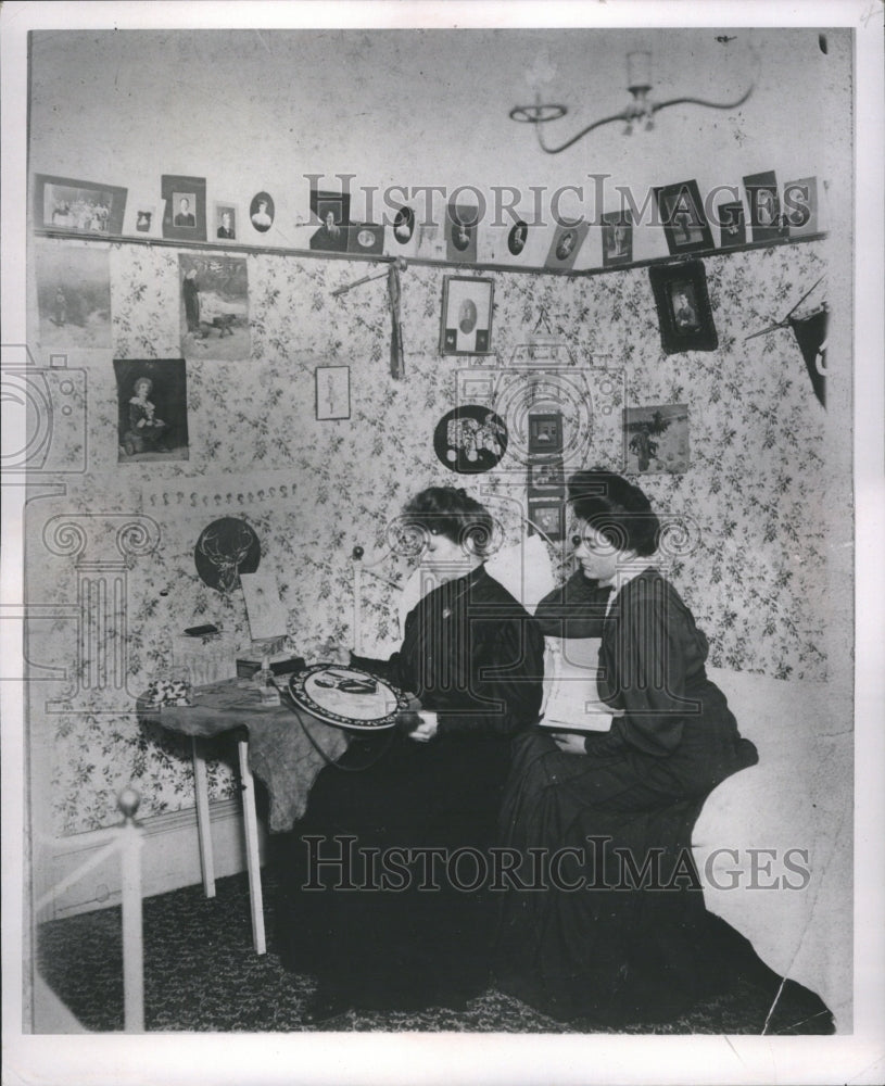 1953 Two Ladies Reading Book Work Houses - Historic Images