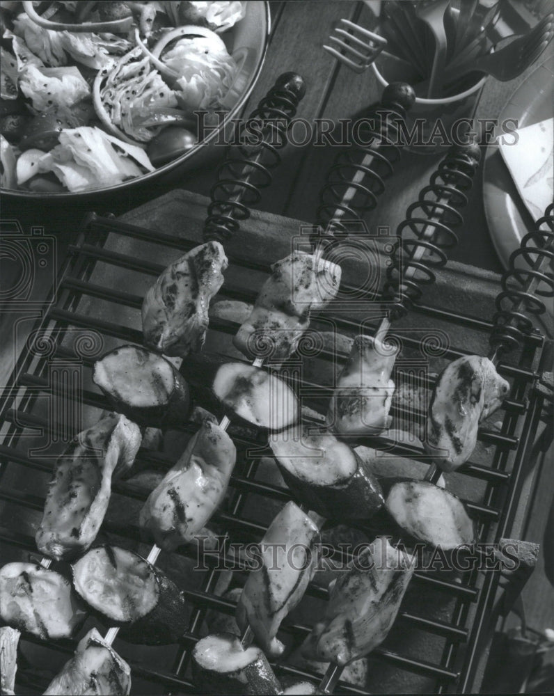 1996 Chicken on a grill, Kikkoman Kitchens - Historic Images