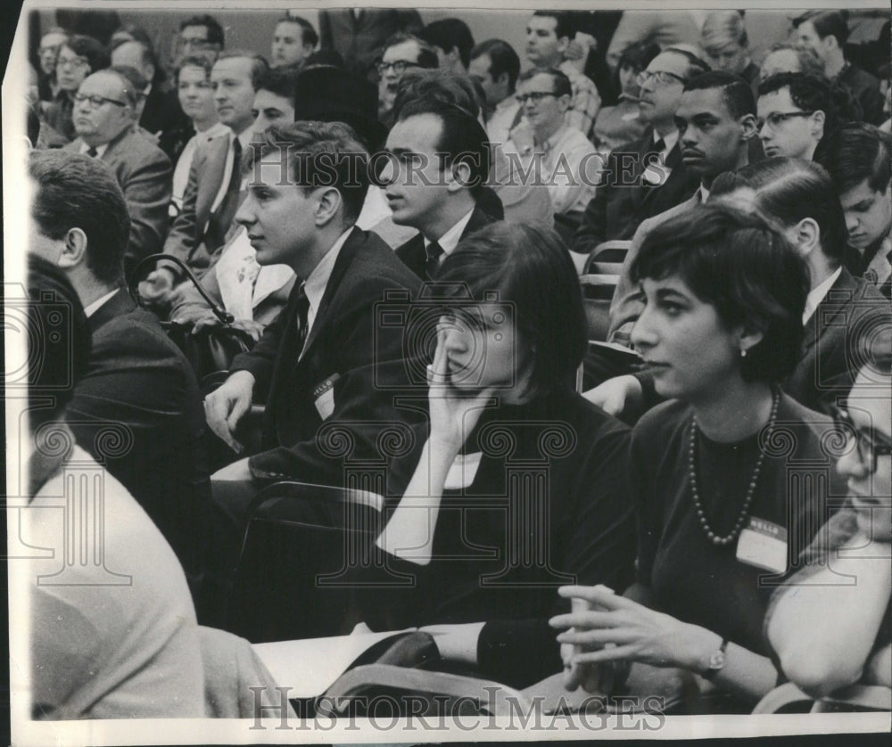 1966 Gathering listen to speakers - Historic Images