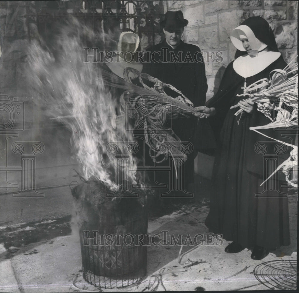 1963 Holy Cathdral Palms Burning Ashes Lent  - Historic Images