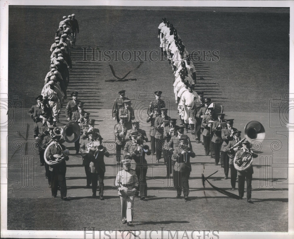 1946 Bill Finzel's band after flag raising - Historic Images