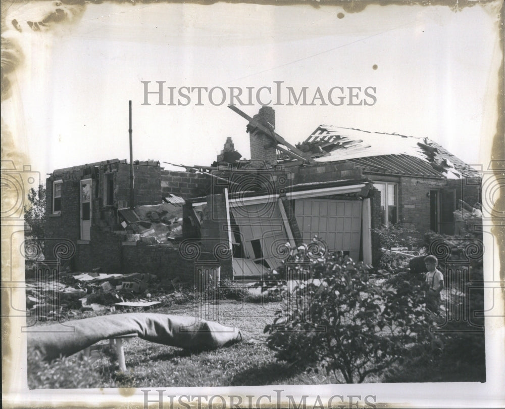 1956 Tornado Buildings Trees Boy - Historic Images