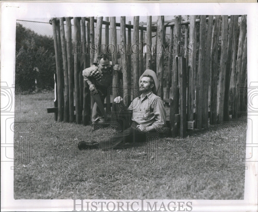 1950 Press Photo Person Wooden Sticks Des Plaines IL - Historic Images