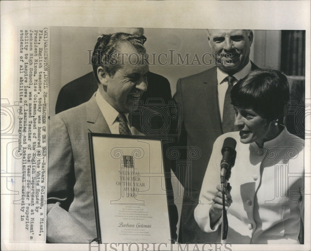 1969 President Nixon Teacher Year Coleman - Historic Images