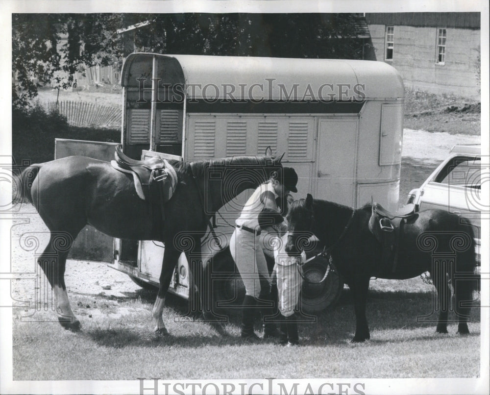 1972 Equestrian Helps Sister Tie Up Horse - Historic Images