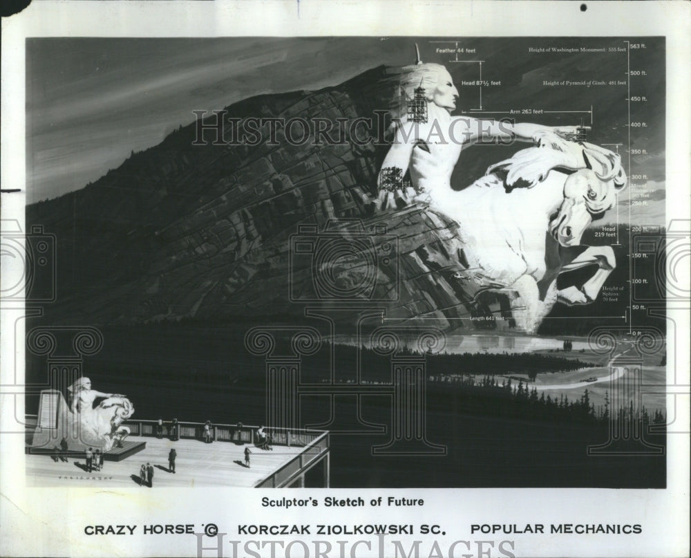 1975 Crazy Horse Monument Sketch Rendering - Historic Images