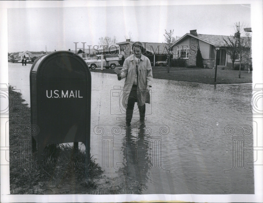 1966 Zoe OHalloran Walks Flooded Streets - Historic Images