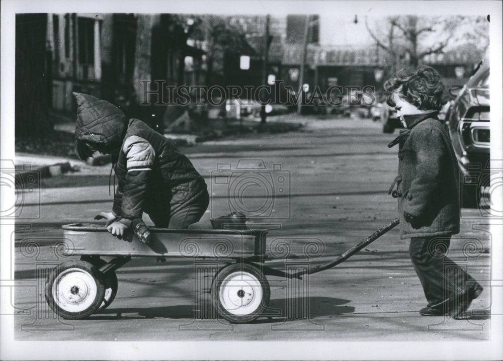 1973 Shane and Dovanan with cart. - Historic Images