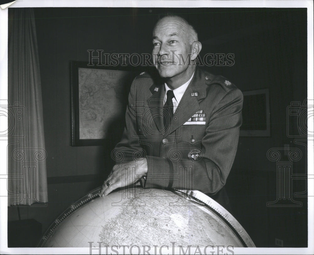 1960 Black Air Force Major Rests on Globe - Historic Images