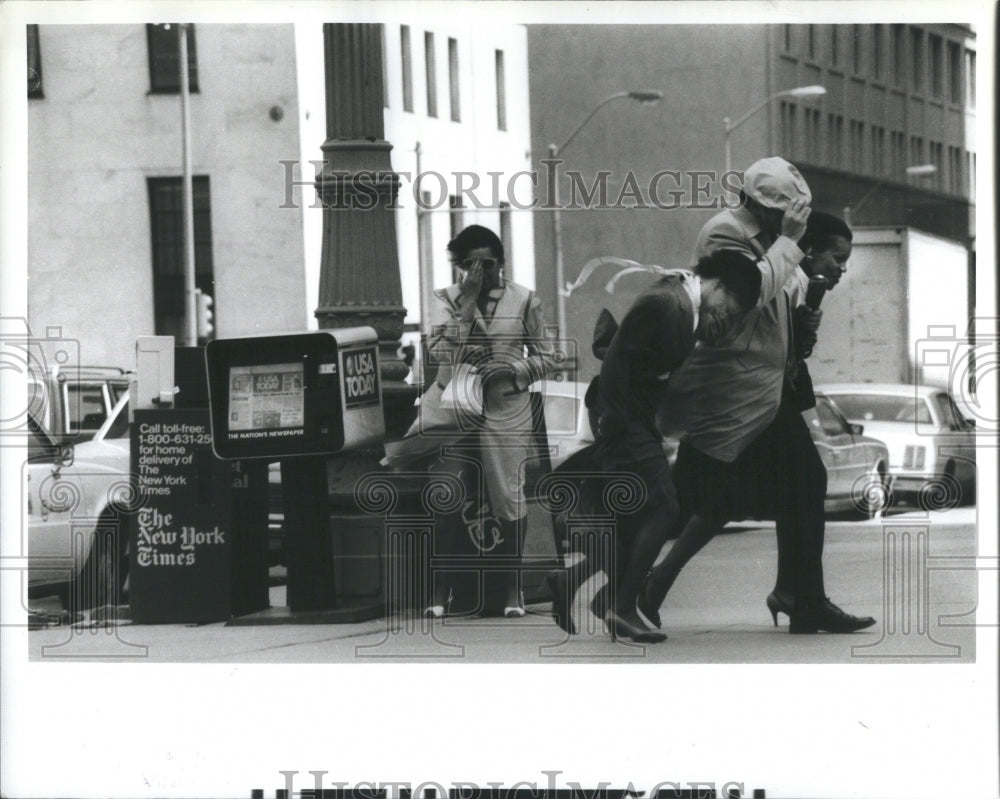 1984  Downtown Detroit Wind Blown - Historic Images