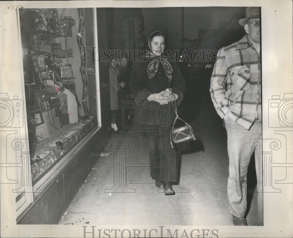 1952 Danville Pretty Woman Slacks Sidewalk - Historic Images