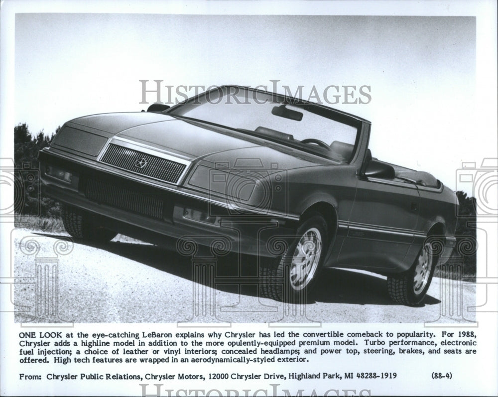 1988 LeBaron Chrysler Convertible Car - Historic Images