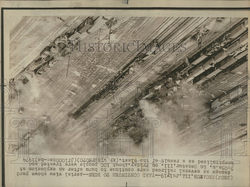 1974 Railroad Cars Burn Dectur Explosion - Historic Images