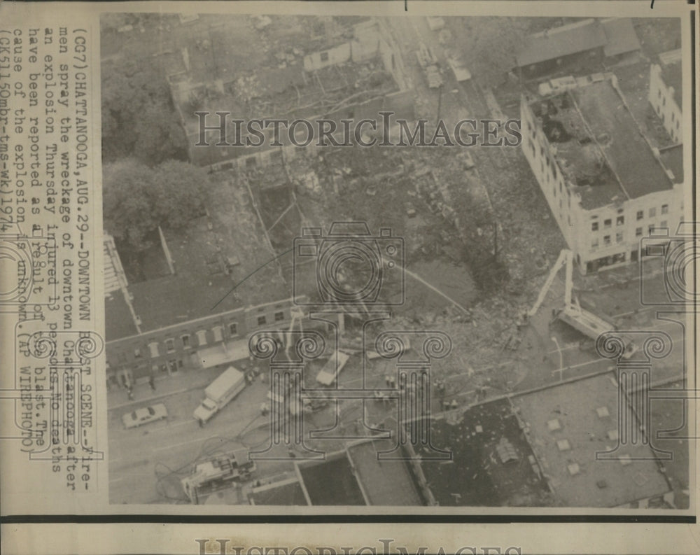1974 Down Town Blast Scene Men spray - Historic Images