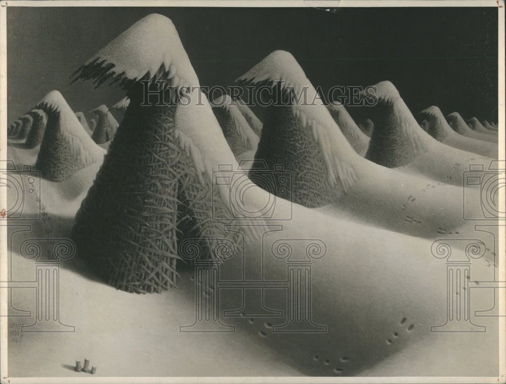 1942 Press Photo  Toll Corn Shocks Blizzard Raccon 1940 - Historic Images