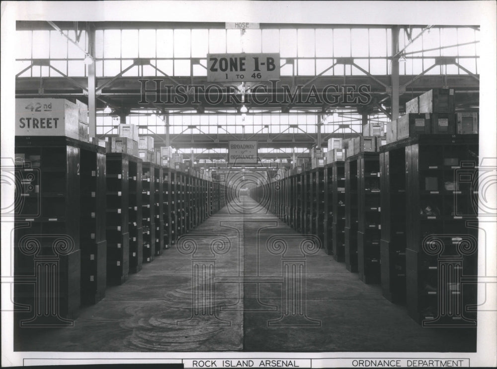 1951 View of interior large warehouse - Historic Images