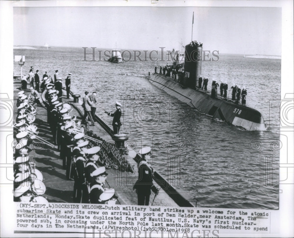 1958 USS Skate Submarine Dockside Welcome - Historic Images