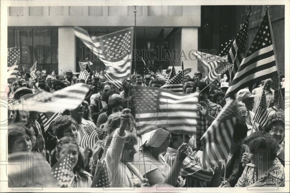  Flag Waving Firefighters Contract Protest - Historic Images