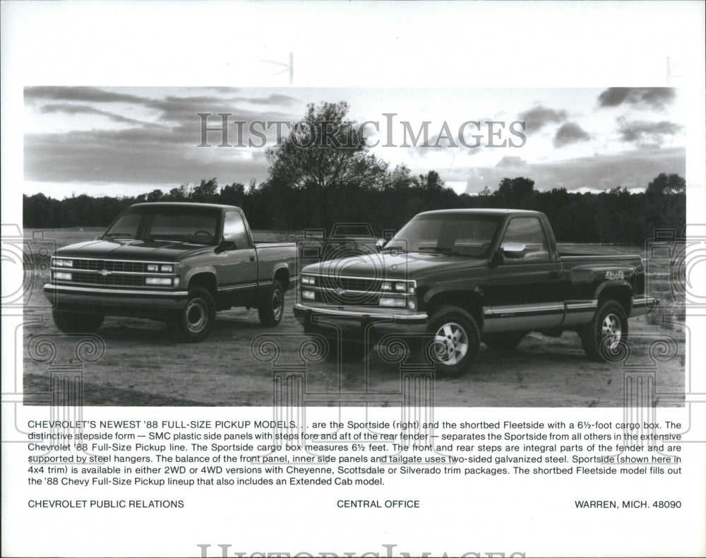 1988 Press Photo Chevrolet&#39;s &#39;88 Full Size Pickup