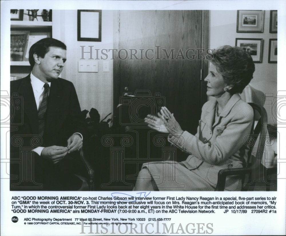 1989 Press Photo Charles GibsonLady Nancy Reagan Anchor