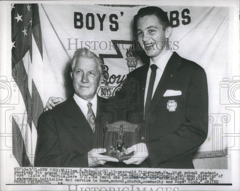 1956 Press Photo William receives Award from Boys Clubs