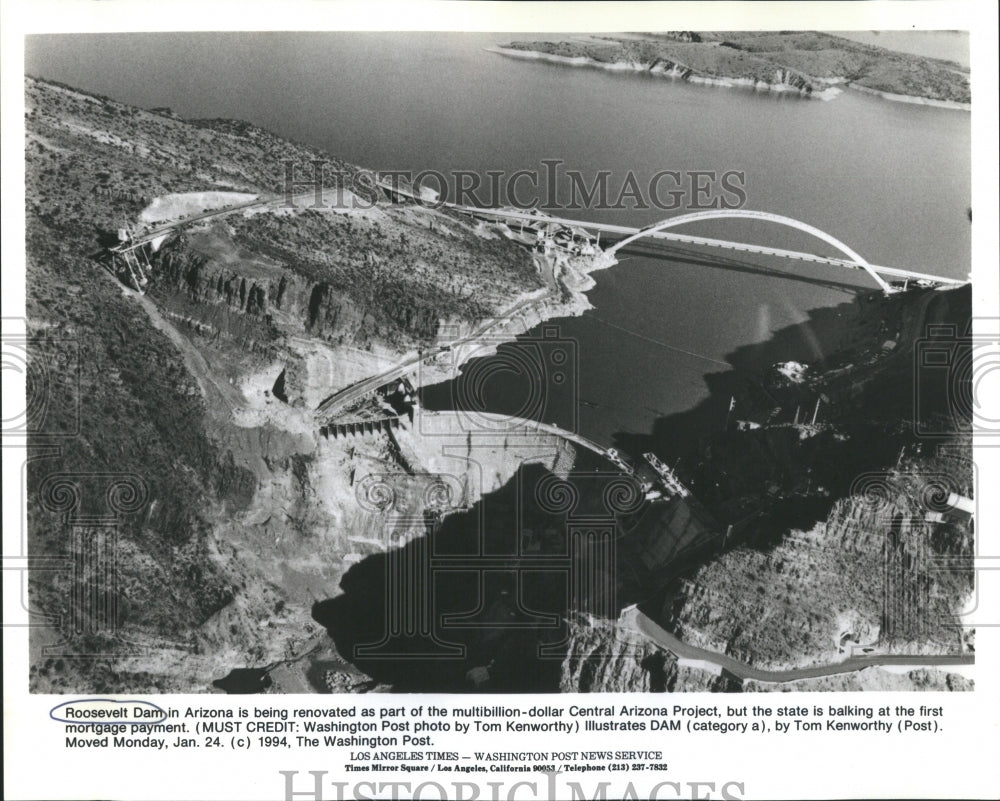 1994 Press Photo Theodore Roosevelt Dam Feet Salt River