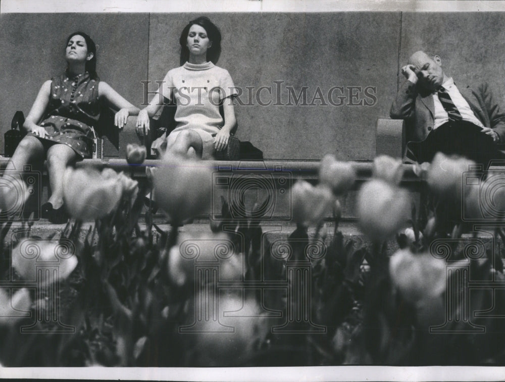 1969 Press Photo Grant Park Visitors Dozing Bench Heat