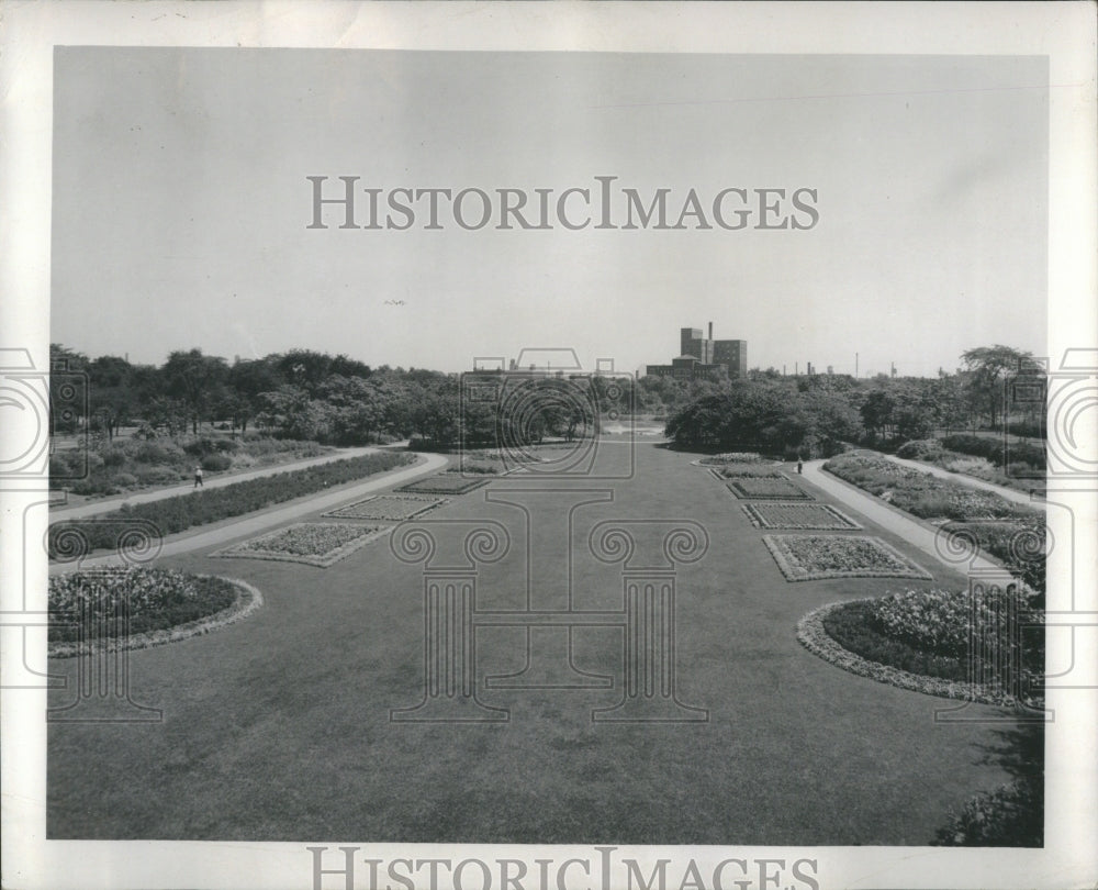 1948 Press Photo Douglas Park Flower Garden Aerial View