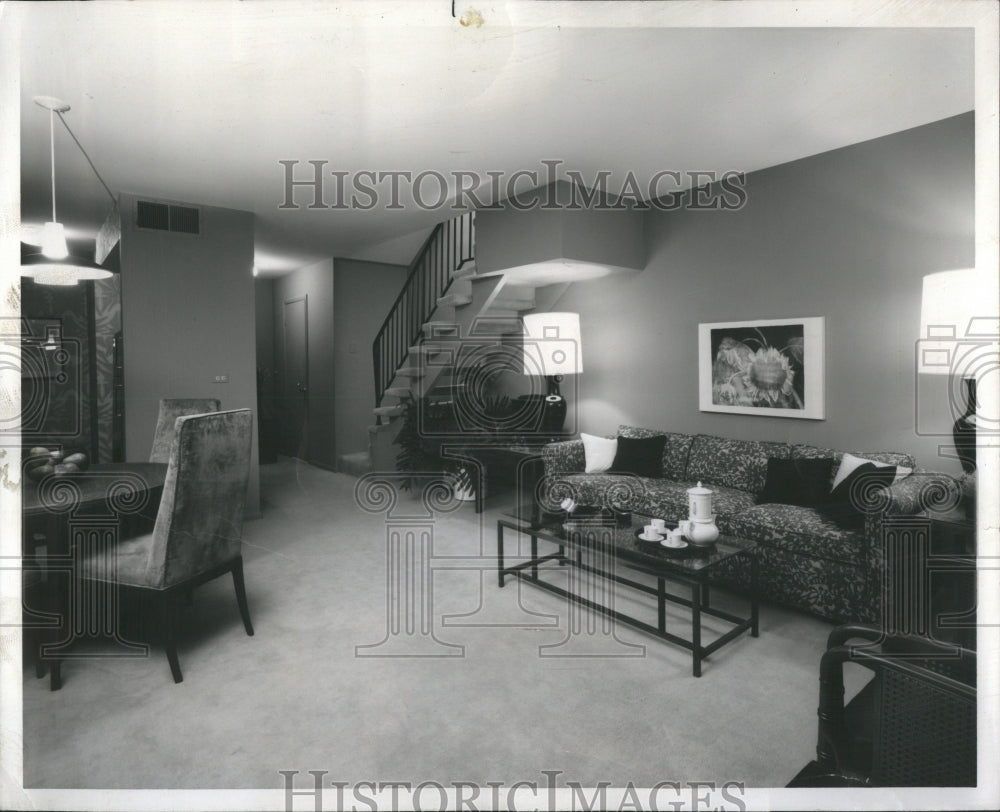 1970 Press Photo Living room of two-story model home