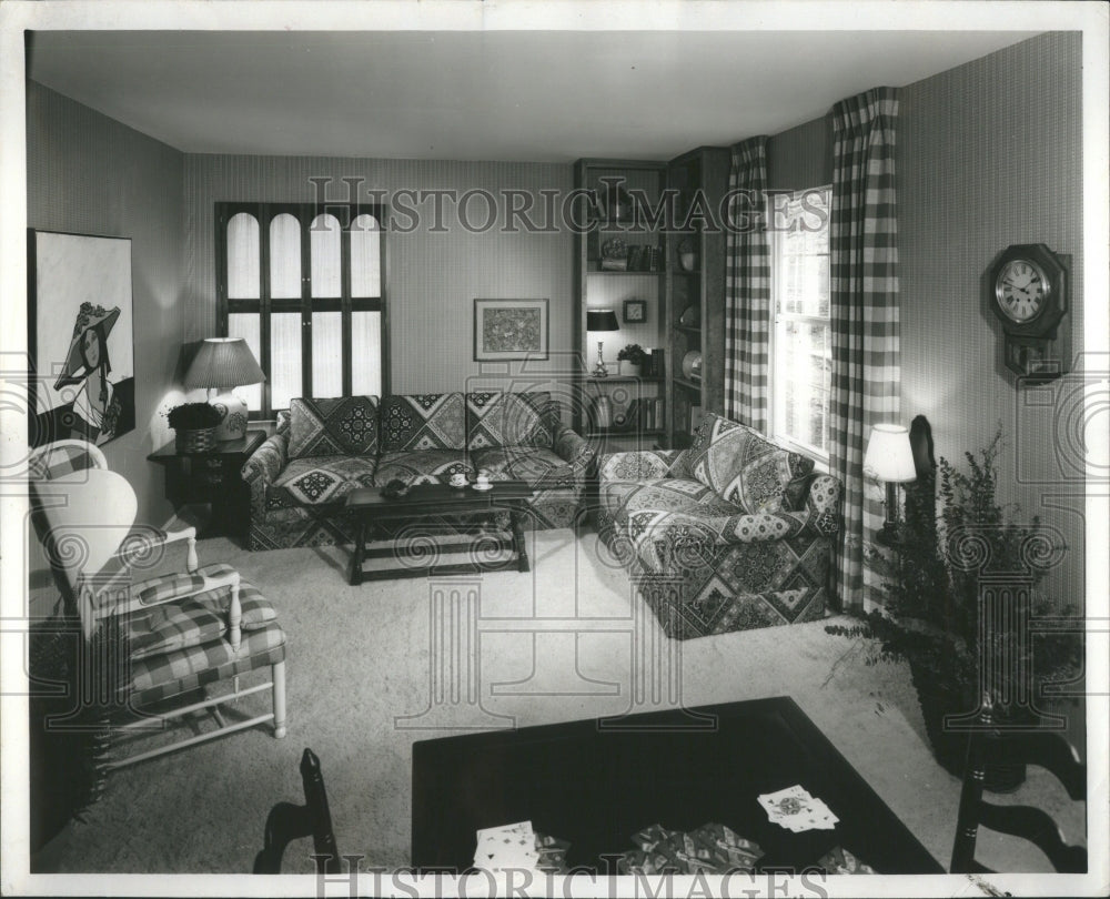 1973 Press Photo Living room of model town house