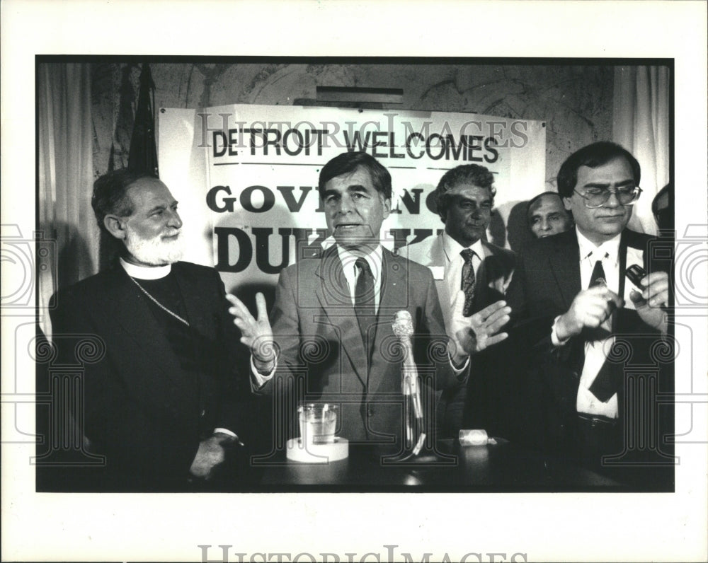 1987 Press Photo Michael Dukakis President Detroit MI