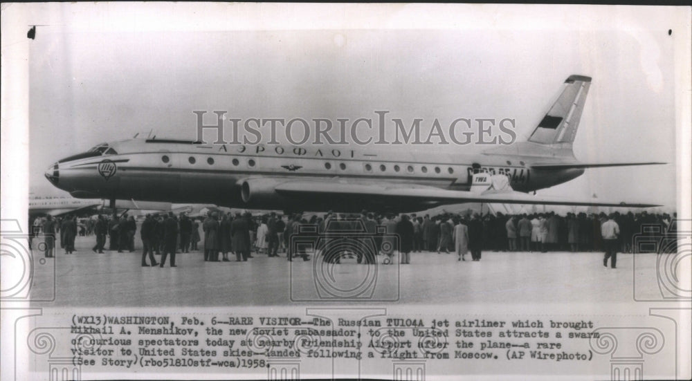 1958 Press Photo Russian Ambassador on Jet Airplane