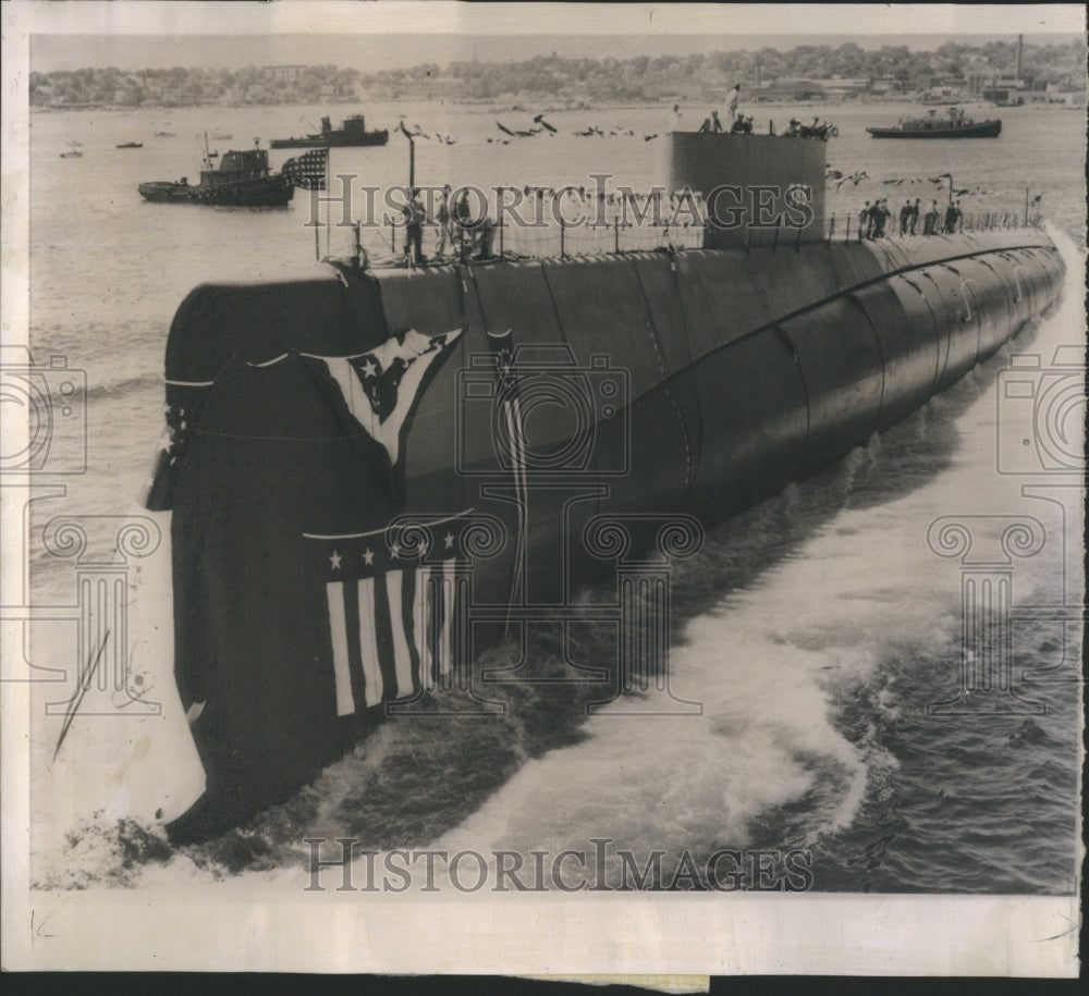 1958 Press Photo SubmarineLaunched Believed Thames