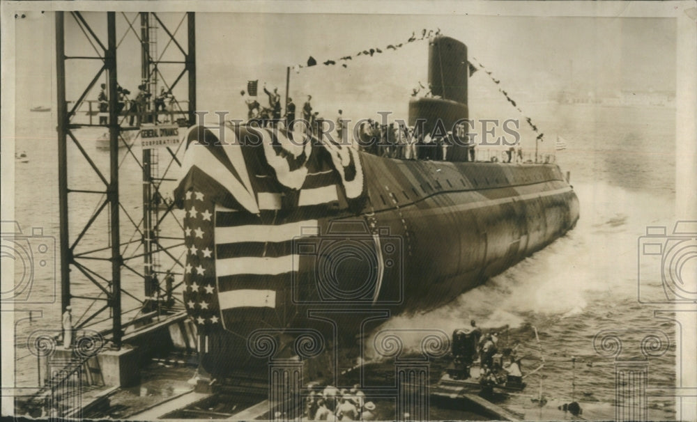 1955 Press Photo USS Seawolf is Launched