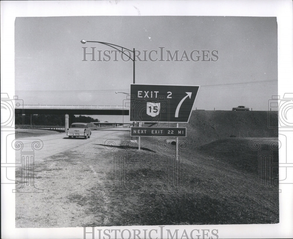 1955 Press Photo Exit 2 Highway 15 sign