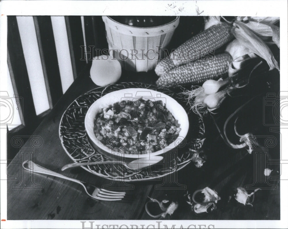 1992 Press Photo Corn Dish Plates Spoons Table