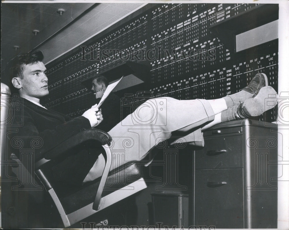 1959 Press Photo Joel Rutter in class stocks