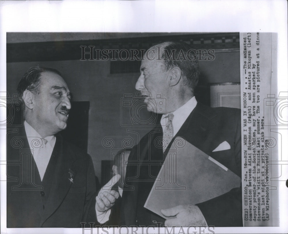 1959 Press Photo Chicago Dinner Stevenson Mikoyan