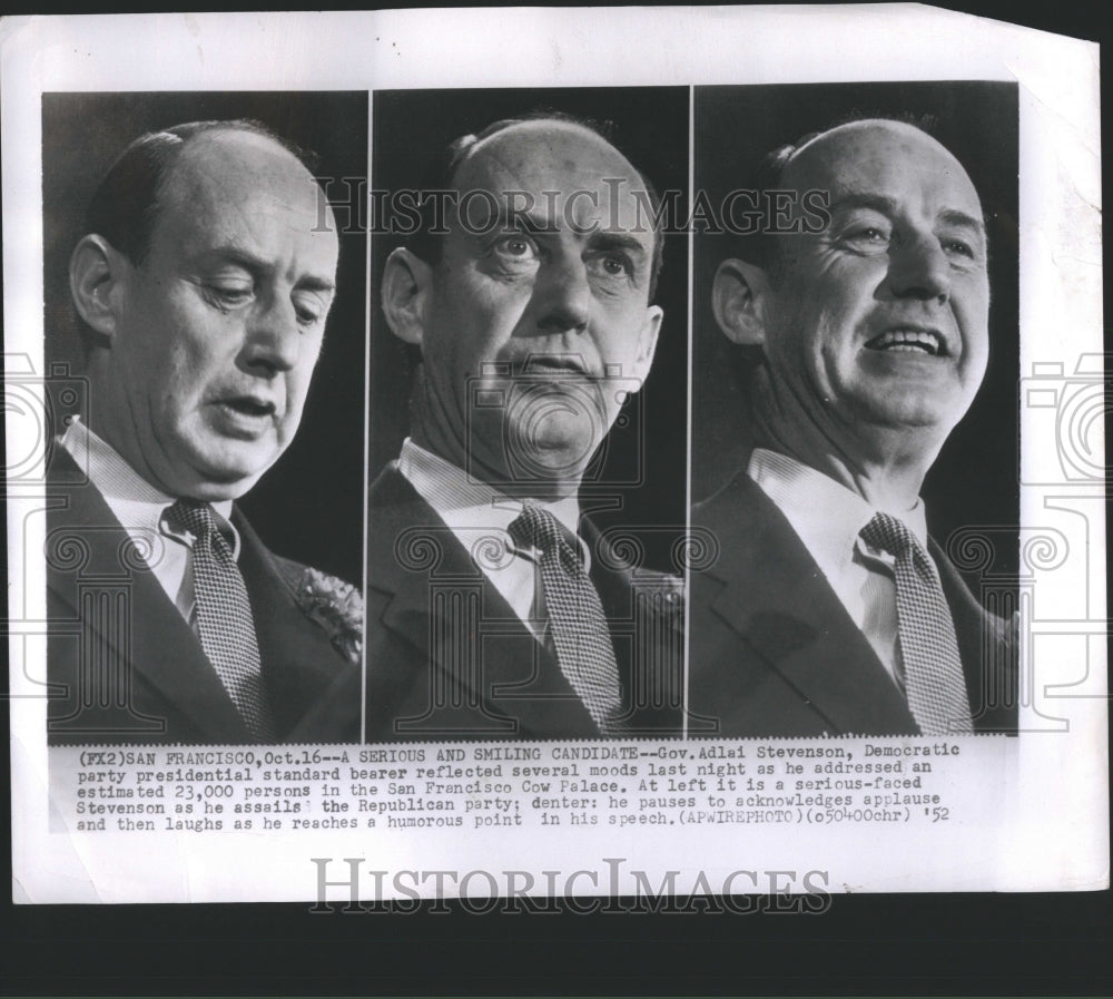 1952 Press Photo Gov. Stevenson, facial expressions