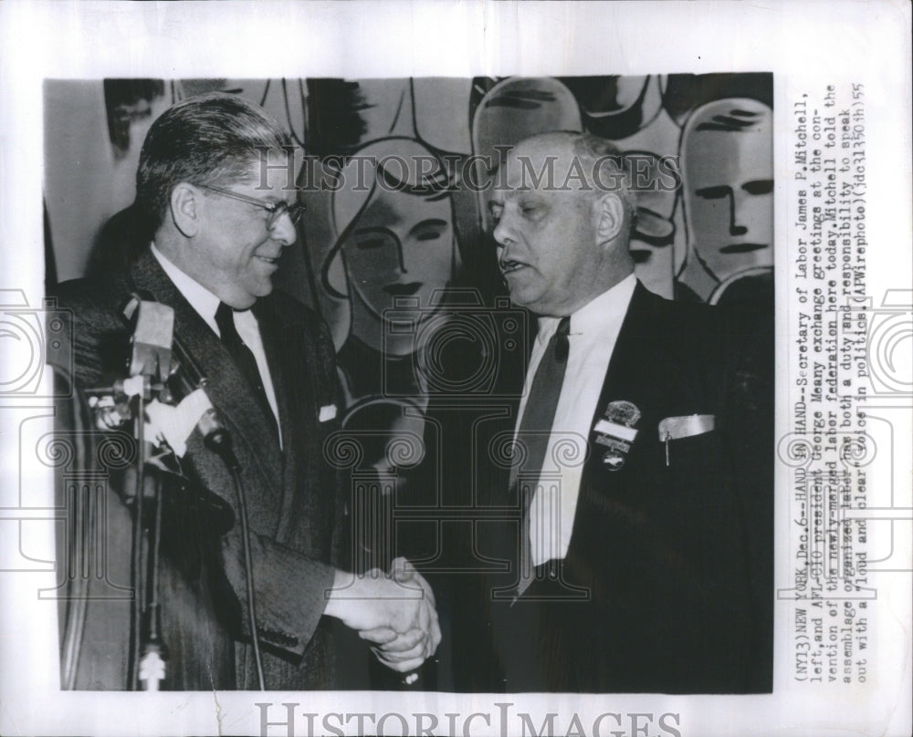 1955 Press Photo Hand in hand Mitchell and Meany