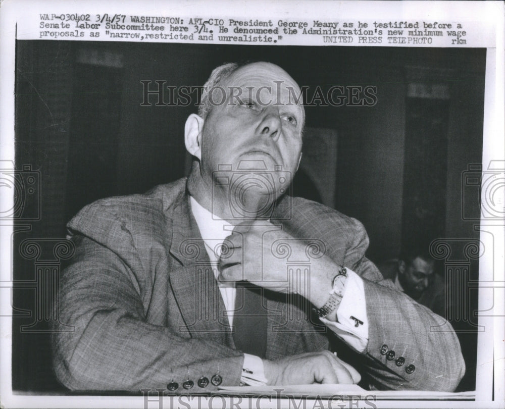 1957 Press Photo Meany denounced minimum wage