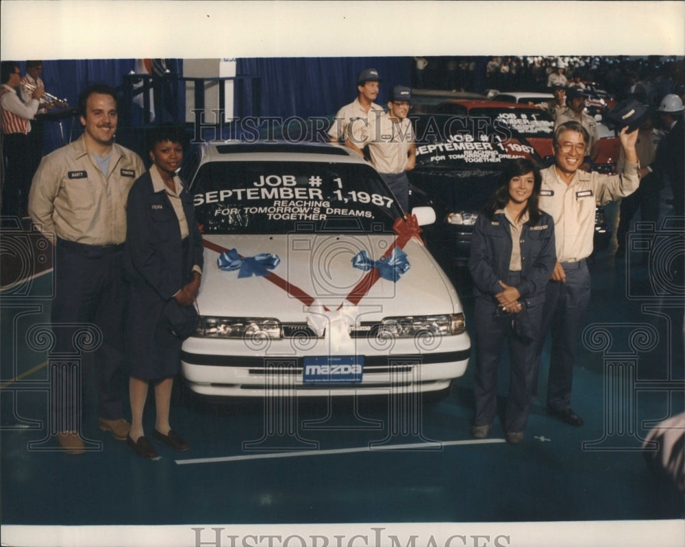 1987 Press Photo Mazda Model Manufactured Workers