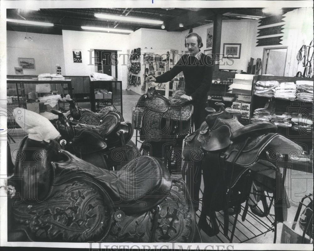 1977 Press Photo Saddle Shop Interior Owner Maurisse