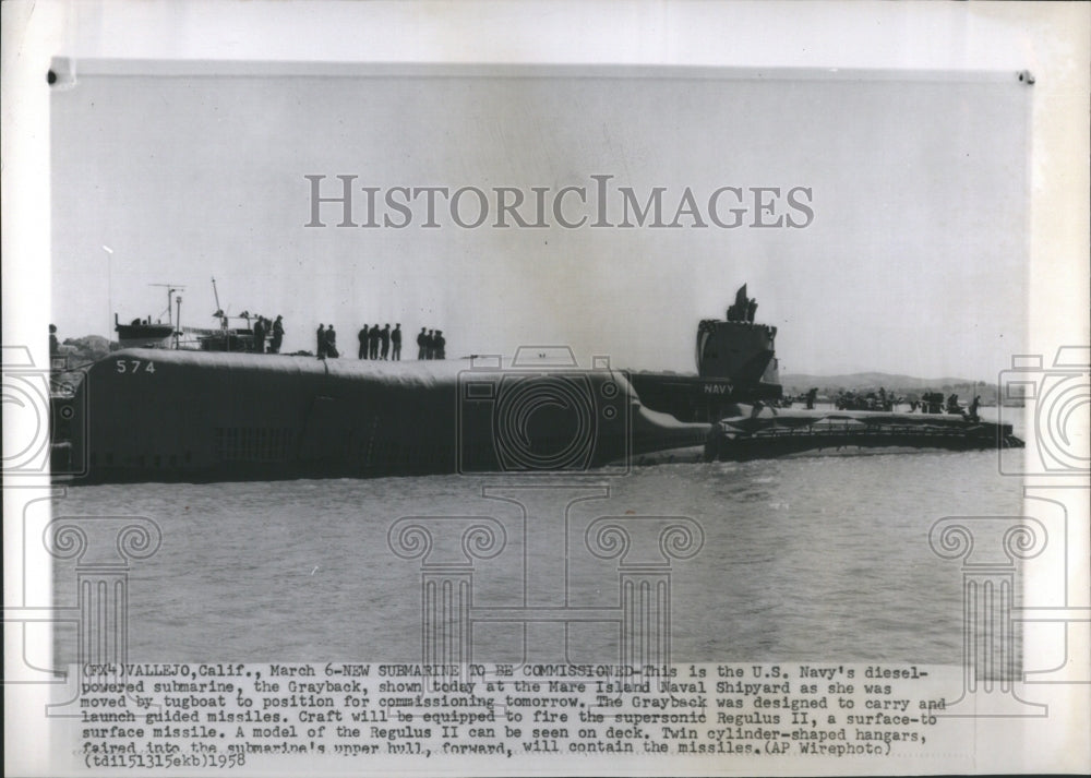 1958 Press Photo Diesel Powered Submarine USS Grayback