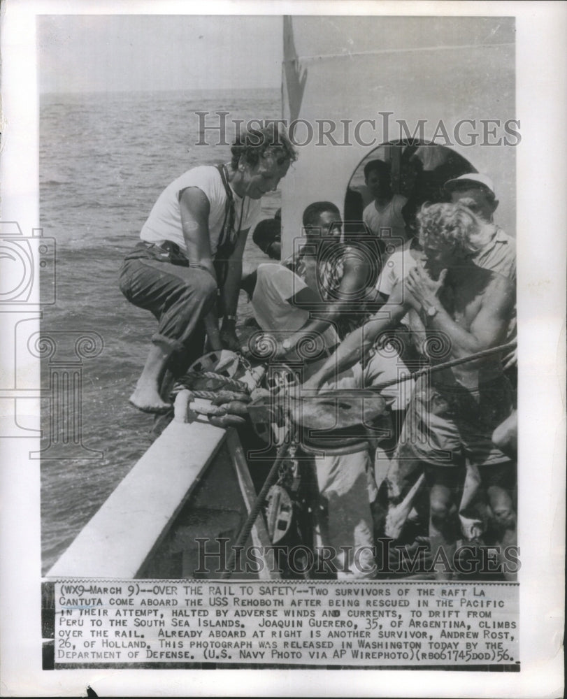 1956 Press Photo Two survivor Lacantuta USS Rehoboth