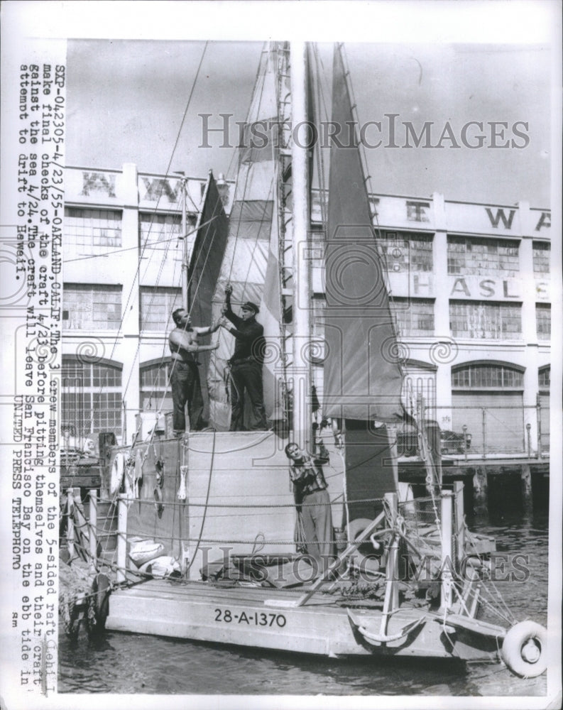 1955 Press Photo Craft crew members make final checks