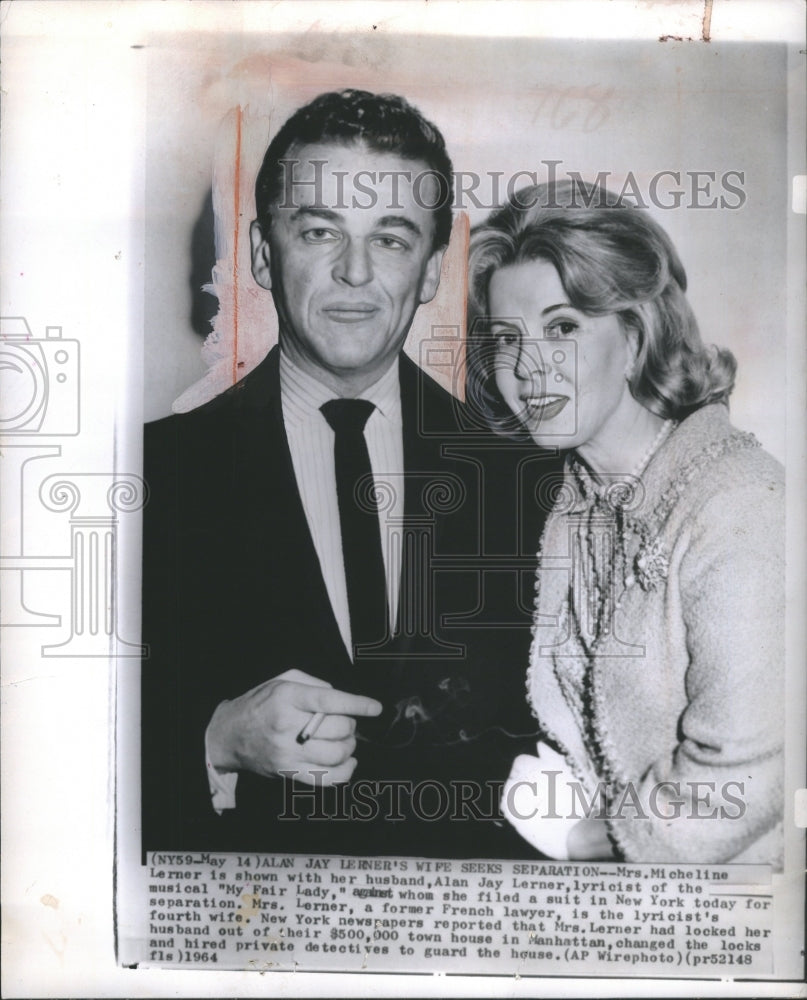 1964 Press Photo Alan Jay Lerner with wife Micheliene